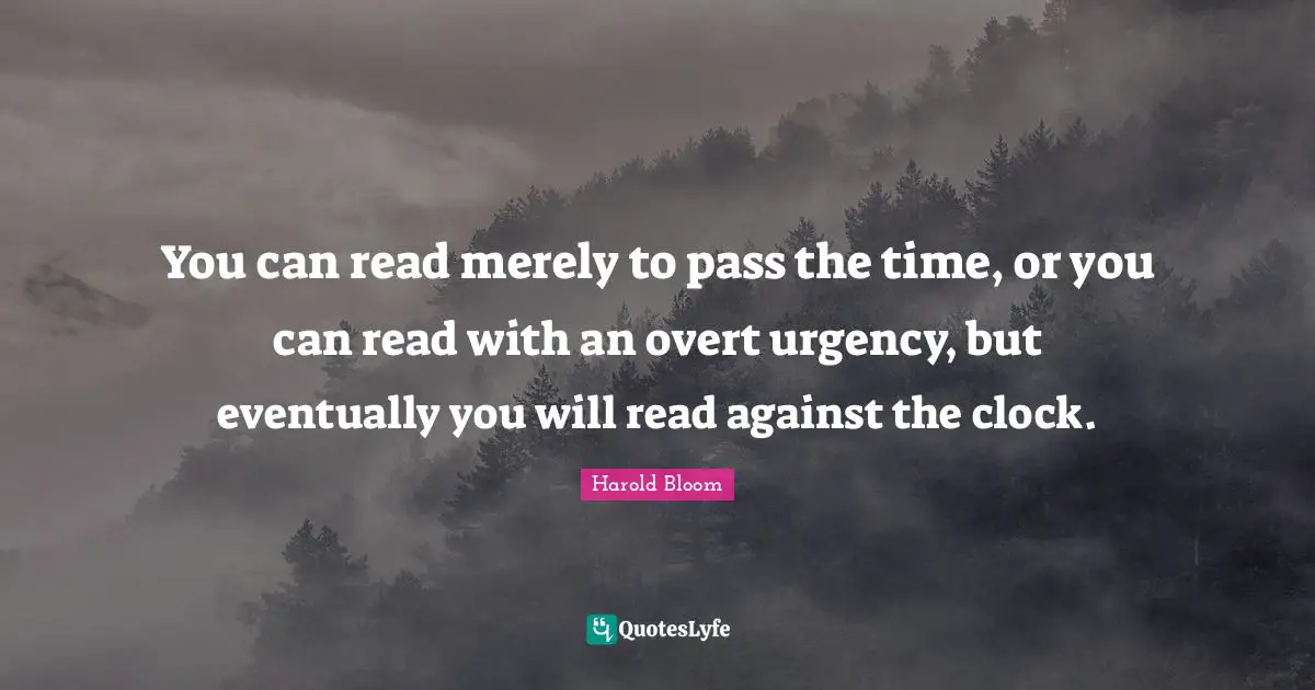 Reading Time Quotes: "You can read merely to pass the time, or you can read with an overt urgency, but eventually you will read against the clock."