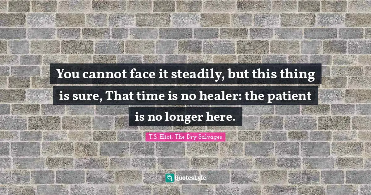You cannot face it steadily, but this thing is sure, That time is no healer: the patient is no longer here.