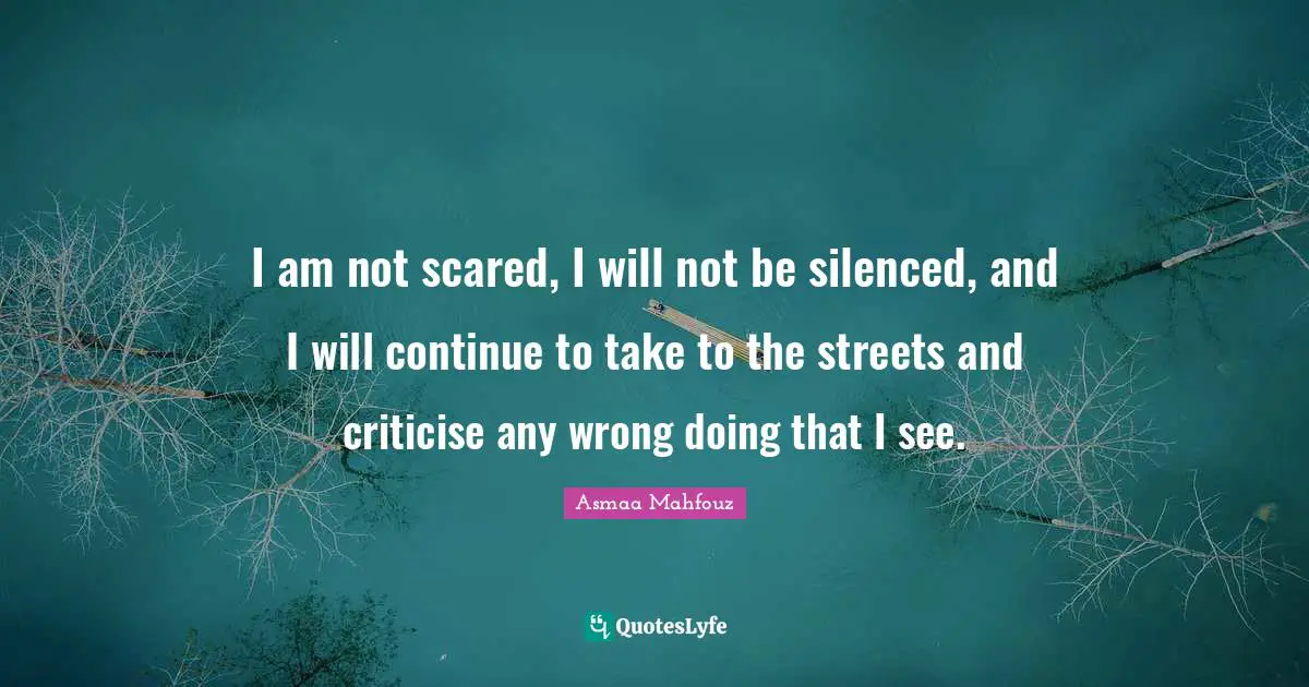 I am not scared, I will not be silenced, and I will continue to take to the streets and criticise any wrong doing that I see.