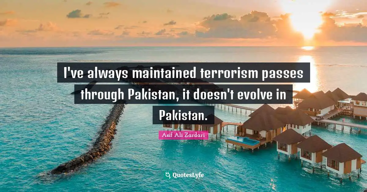 I've always maintained terrorism passes through Pakistan, it doesn't evolve in Pakistan.