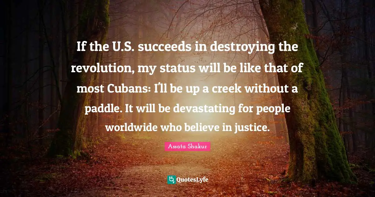 If the U.S. succeeds in destroying the revolution, my status will be like that of most Cubans: I'll be up a creek without a paddle. It will be devastating for people worldwide who believe in justice.