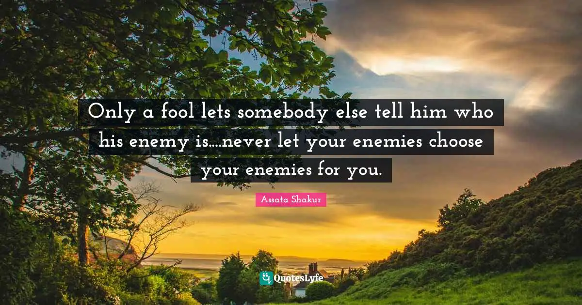 Assata Shakur Quotes: "Only a fool lets somebody else tell him who his enemy is....never let your enemies choose your enemies for you."