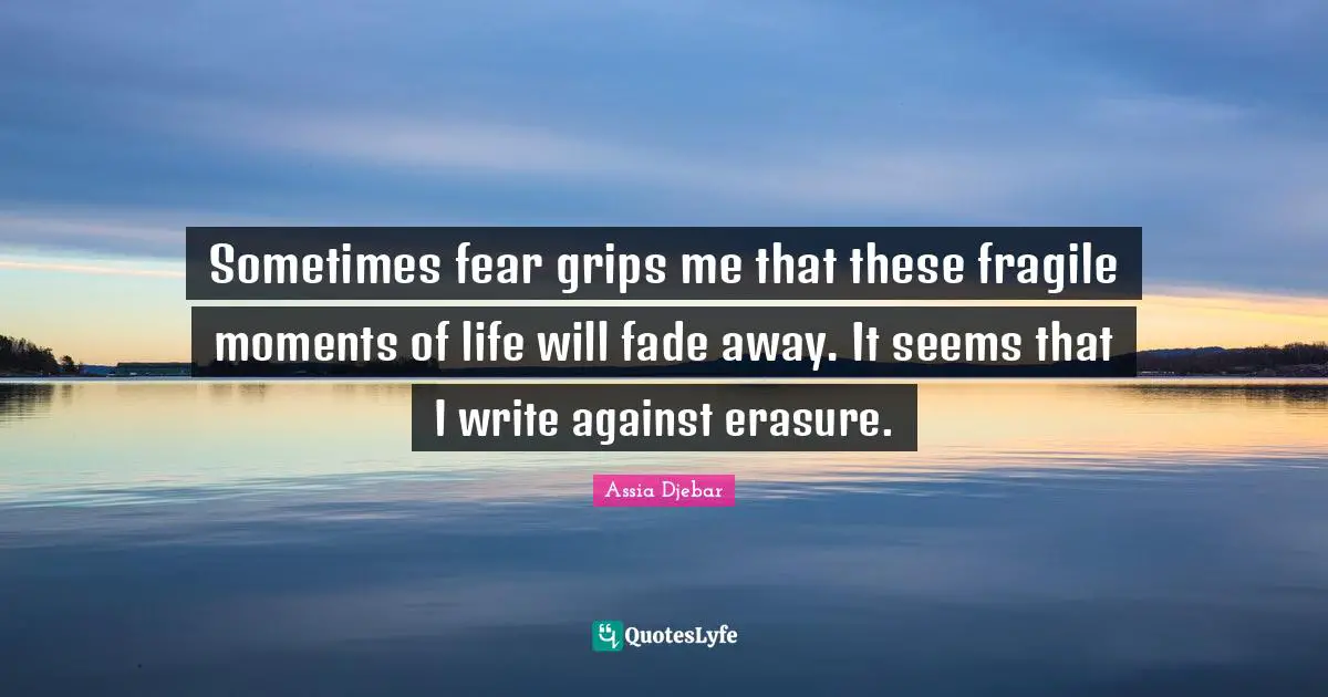 Feminist Quotes: "Sometimes fear grips me that these fragile moments of life will fade away. It seems that I write against erasure."