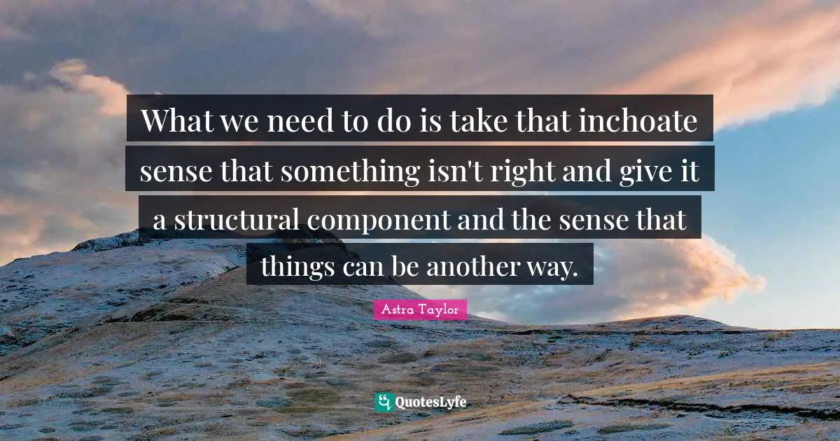 What we need to do is take that inchoate sense that something isn't right and give it a structural component and the sense that things can be another way.