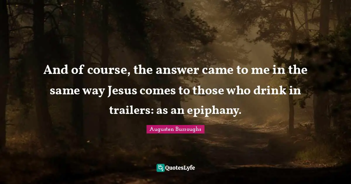 Trailers Quotes: "And of course, the answer came to me in the same way Jesus comes to those who drink in trailers: as an epiphany."