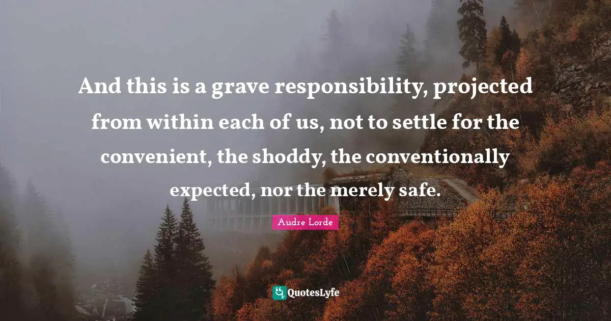 And this is a grave responsibility, projected from within each of us, not to settle for the convenient, the shoddy, the conventionally expected, nor the merely safe.