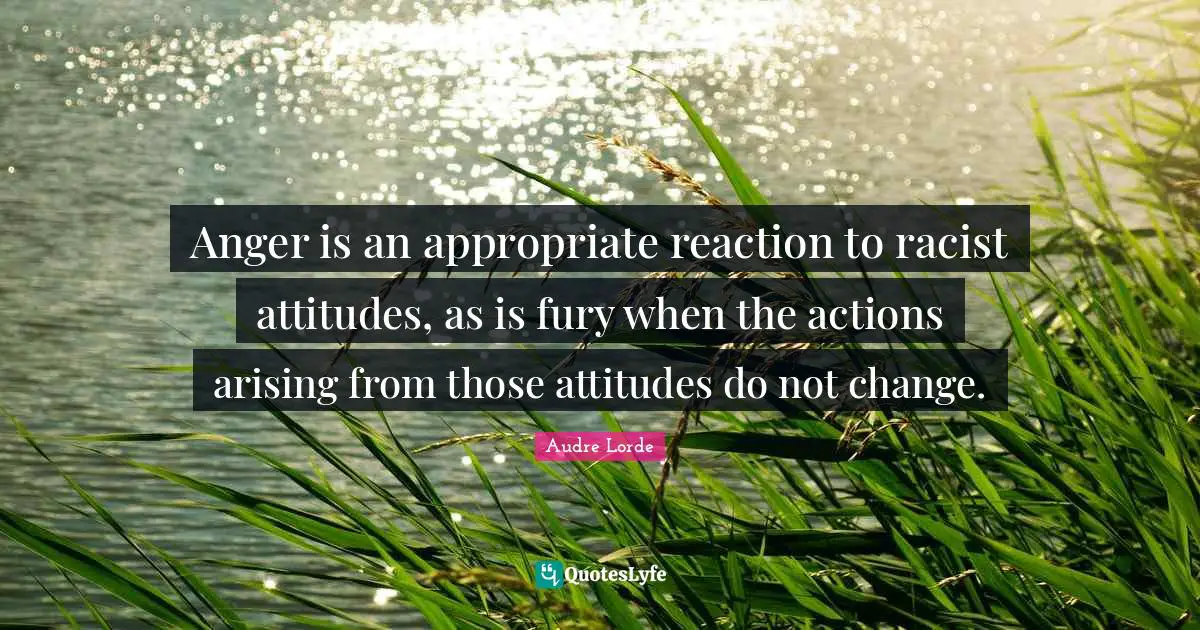 Anger is an appropriate reaction to racist attitudes, as is fury when the actions arising from those attitudes do not change.
