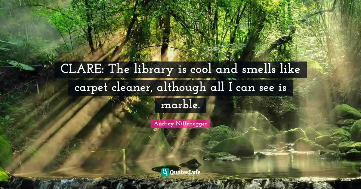 CLARE: The library is cool and smells like carpet cleaner, although all I can see is marble.