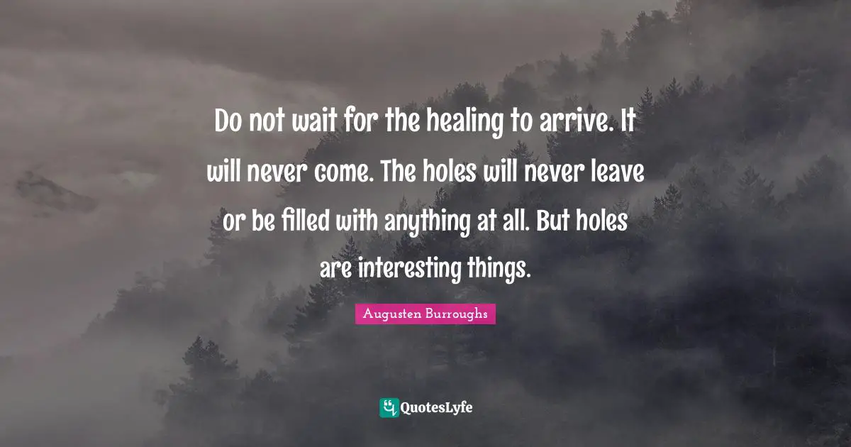 Do not wait for the healing to arrive. It will never come. The holes will never leave or be filled with anything at all. But holes are interesting things.