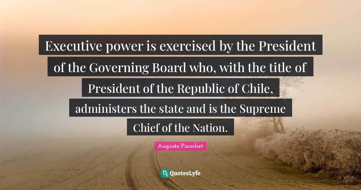 Boards Quotes: "Executive power is exercised by the President of the Governing Board who, with the title of President of the Republic of Chile, administers the state and is the Supreme Chief of the Nation."