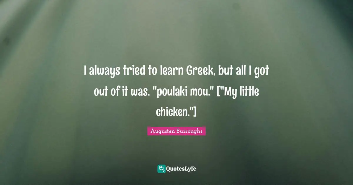 I always tried to learn Greek, but all I got out of it was, "poulaki mou." ["My little chicken."]