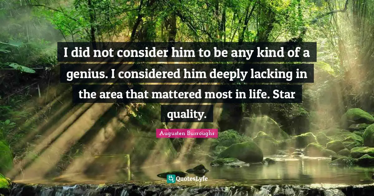 I did not consider him to be any kind of a genius. I considered him deeply lacking in the area that mattered most in life. Star quality.