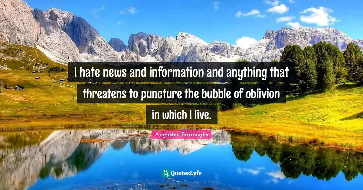 I hate news and information and anything that threatens to puncture the bubble of oblivion in which I live.
