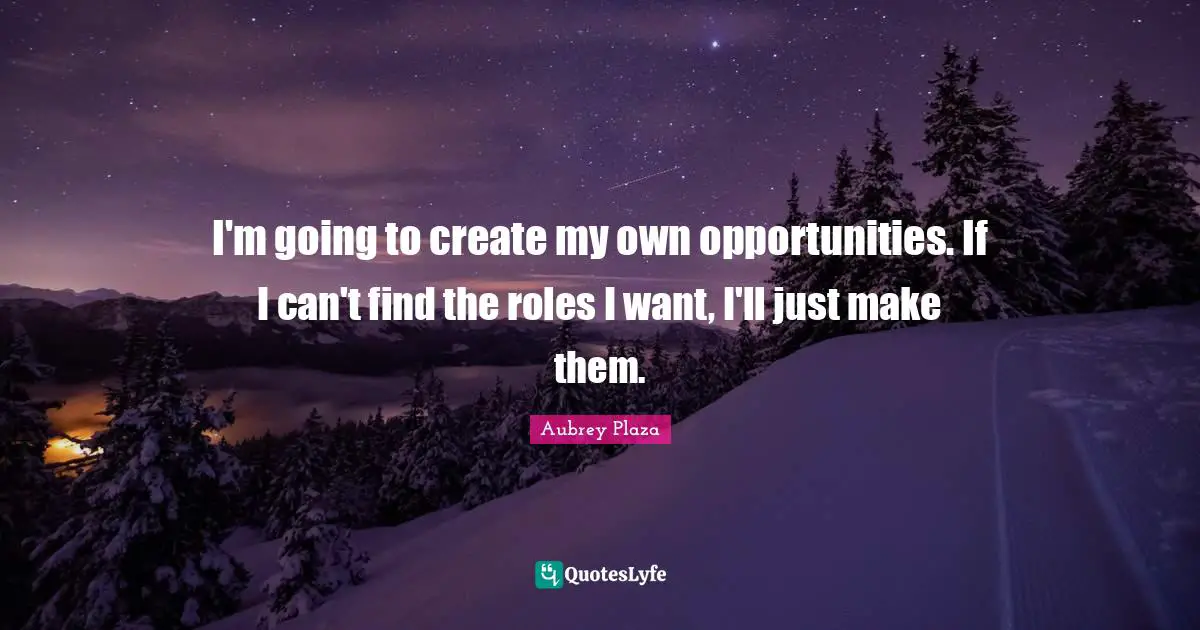 I'm going to create my own opportunities. If I can't find the roles I want, I'll just make them.