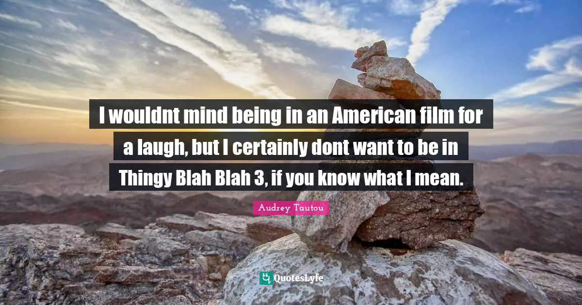 I wouldnt mind being in an American film for a laugh, but I certainly dont want to be in Thingy Blah Blah 3, if you know what I mean.