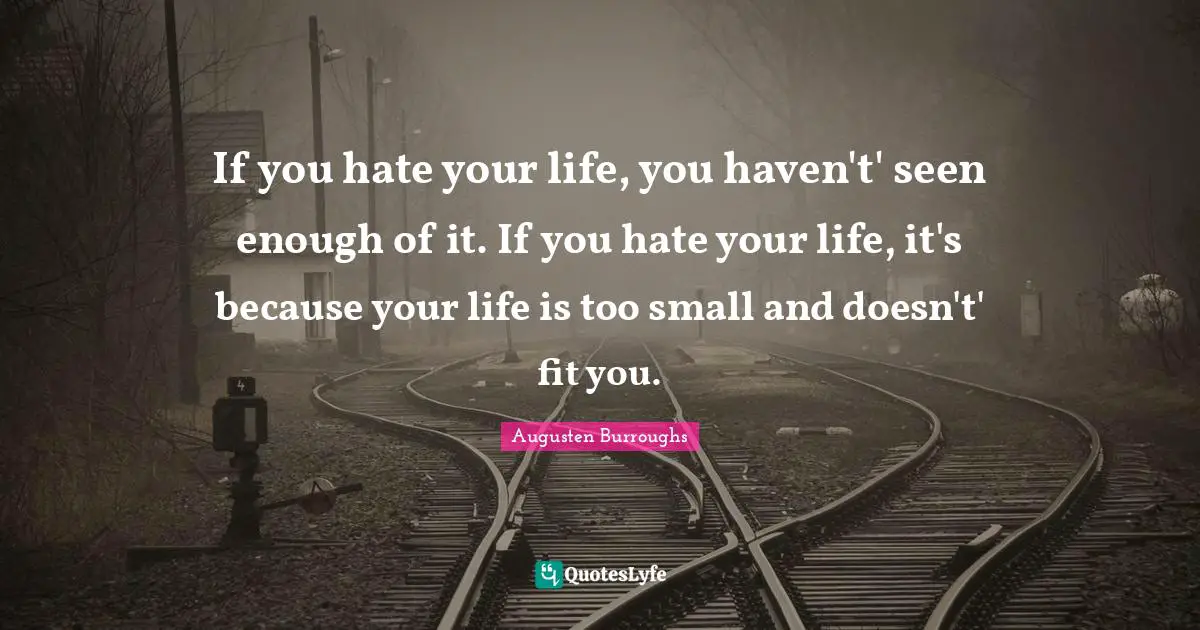 If you hate your life, you haven't' seen enough of it. If you hate your life, it's because your life is too small and doesn't' fit you.