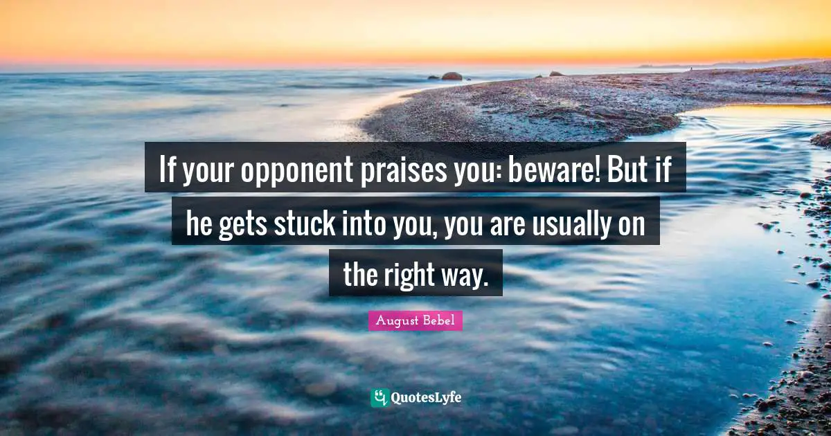 Praise Quotes: "If your opponent praises you: beware! But if he gets stuck into you, you are usually on the right way."