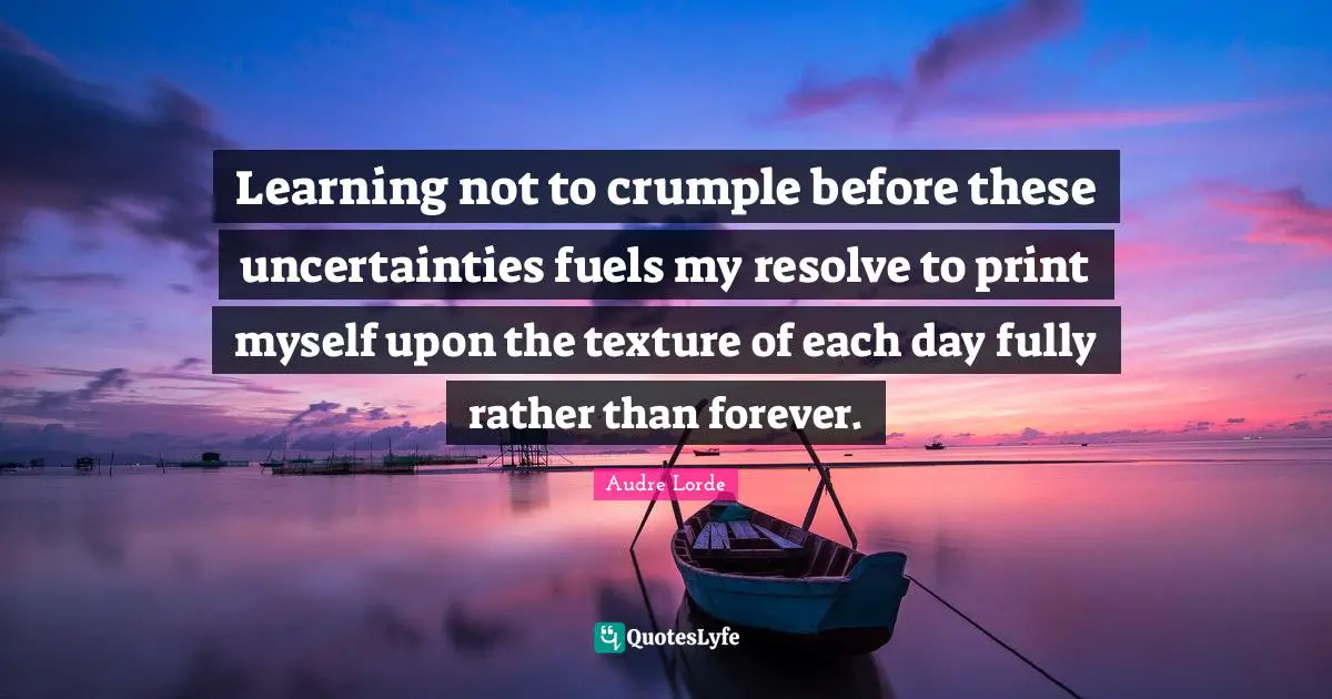 Learning not to crumple before these uncertainties fuels my resolve to print myself upon the texture of each day fully rather than forever.