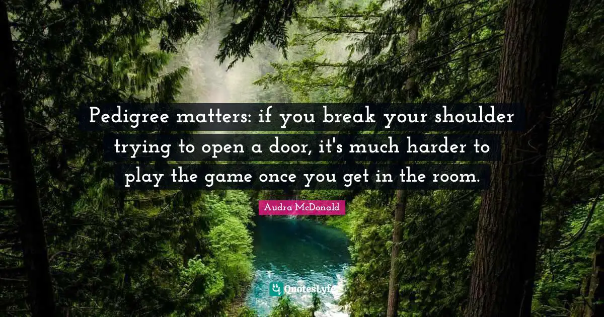 Audra McDonald Quotes: "Pedigree matters: if you break your shoulder trying to open a door, it's much harder to play the game once you get in the room."