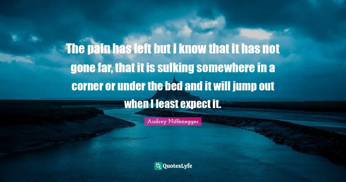 The pain has left but I know that it has not gone far, that it is sulking somewhere in a corner or under the bed and it will jump out when I least expect it.