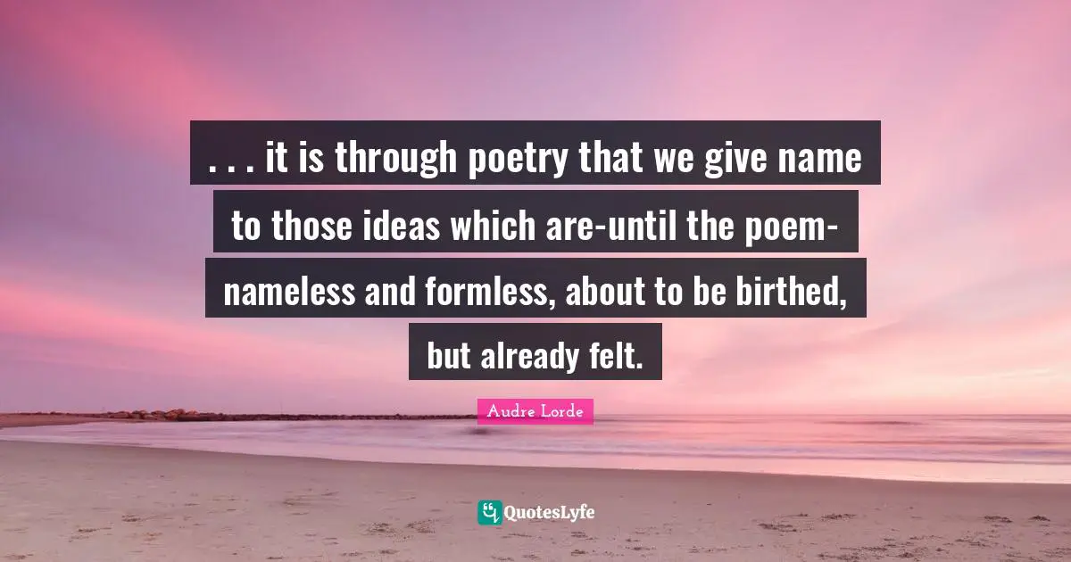 . . . it is through poetry that we give name to those ideas which are-until the poem-nameless and formless, about to be birthed, but already felt.