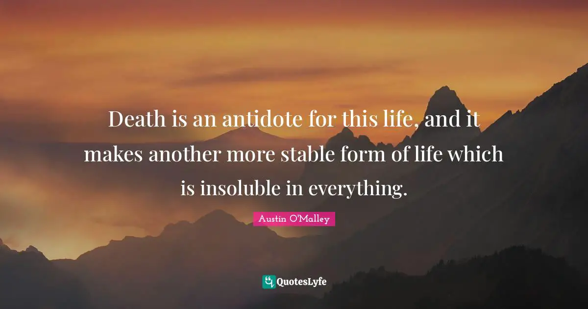 Death is an antidote for this life, and it makes another more stable form of life which is insoluble in everything.