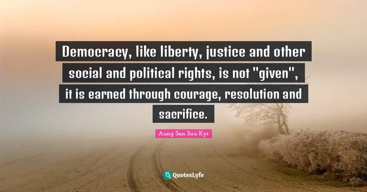 Democracy, like liberty, justice and other social and political rights, is not "given", it is earned through courage, resolution and sacrifice.