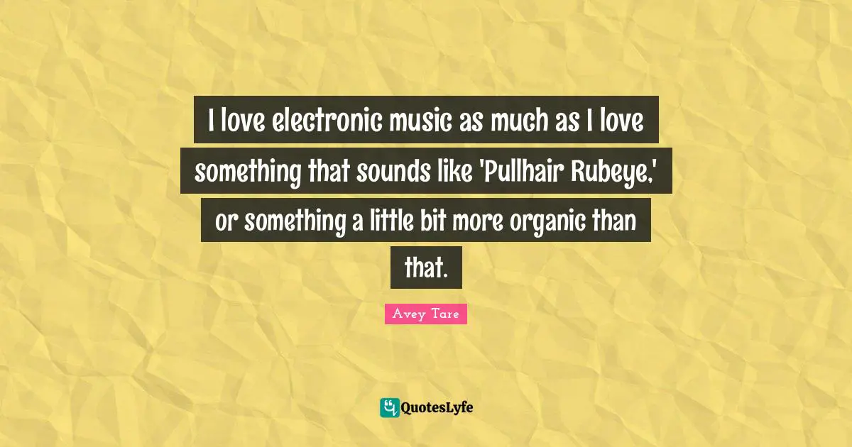 I love electronic music as much as I love something that sounds like 'Pullhair Rubeye,' or something a little bit more organic than that.