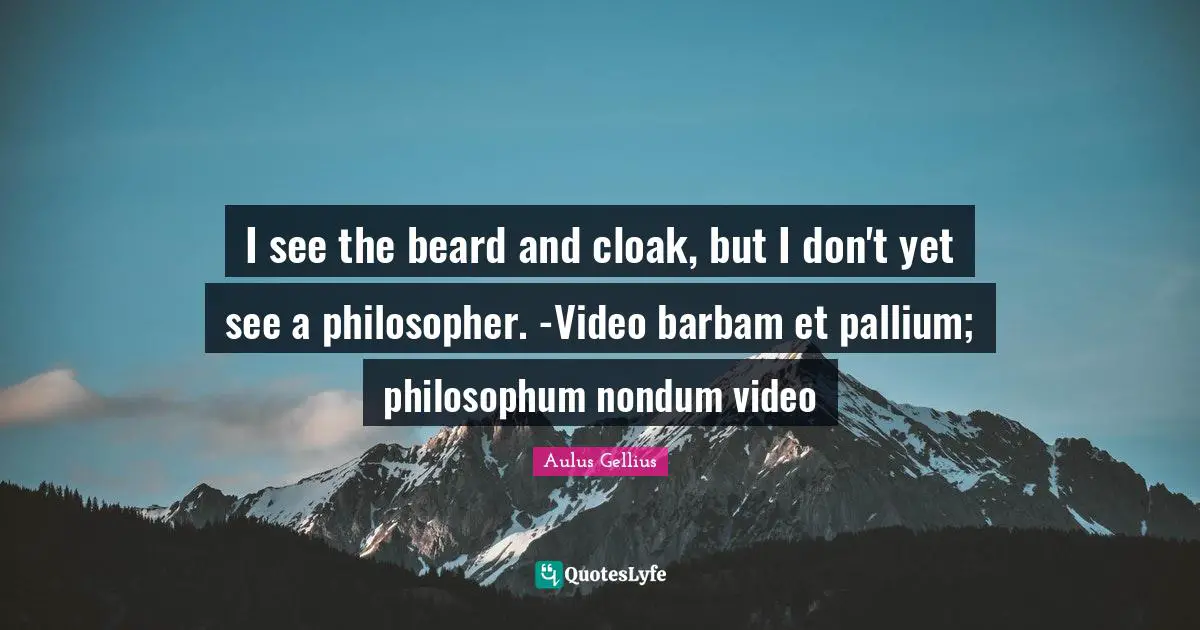 I see the beard and cloak, but I don't yet see a philosopher. -Video barbam et pallium; philosophum nondum video