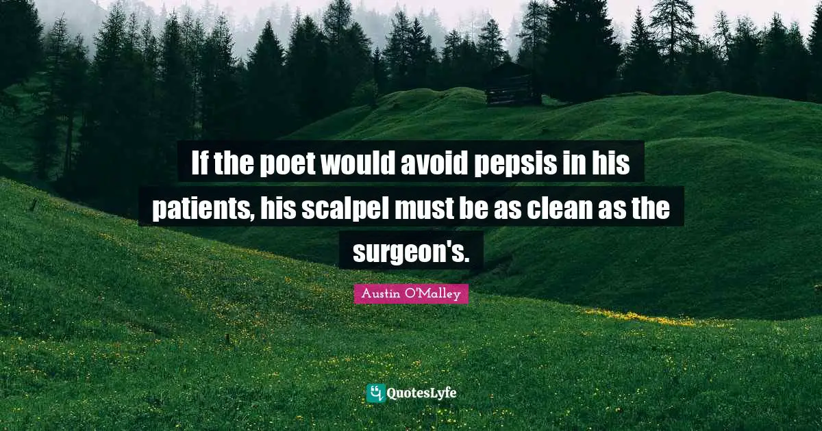 If the poet would avoid pepsis in his patients, his scalpel must be as clean as the surgeon's.