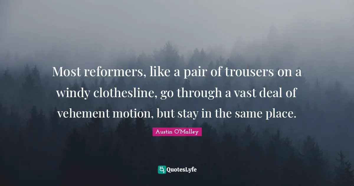 Vehement Quotes: "Most reformers, like a pair of trousers on a windy clothesline, go through a vast deal of vehement motion, but stay in the same place."