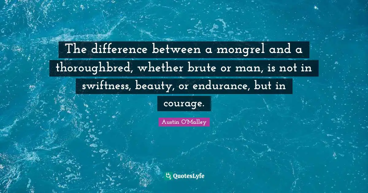 The difference between a mongrel and a thoroughbred, whether brute or man, is not in swiftness, beauty, or endurance, but in courage.