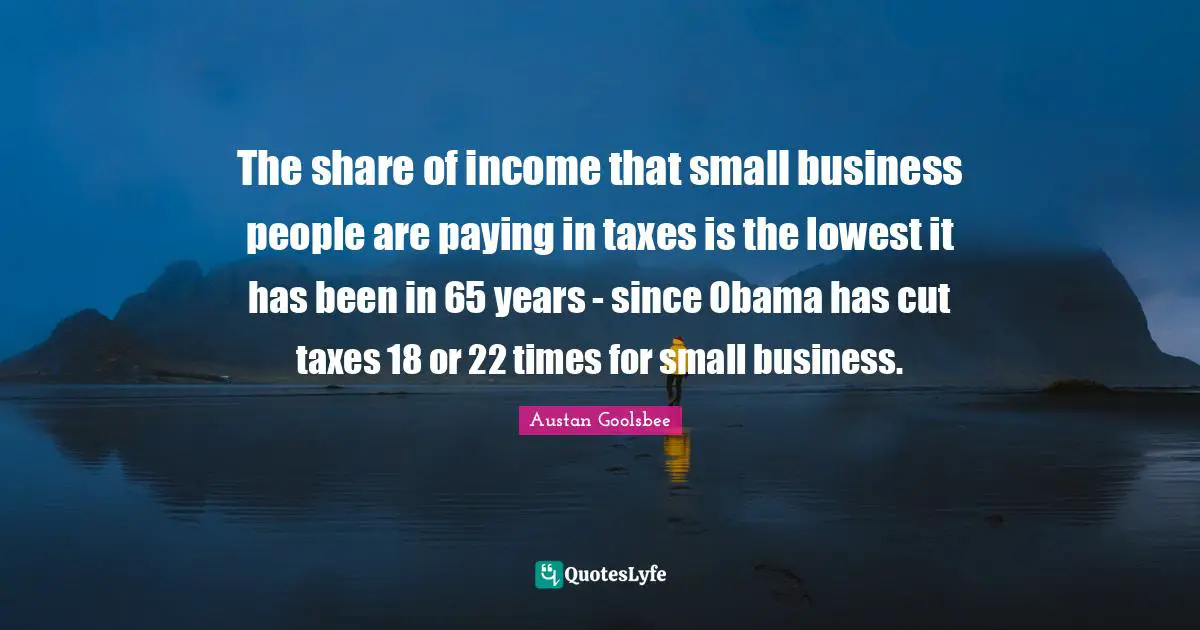 The share of income that small business people are paying in taxes is the lowest it has been in 65 years - since Obama has cut taxes 18 or 22 times for small business.