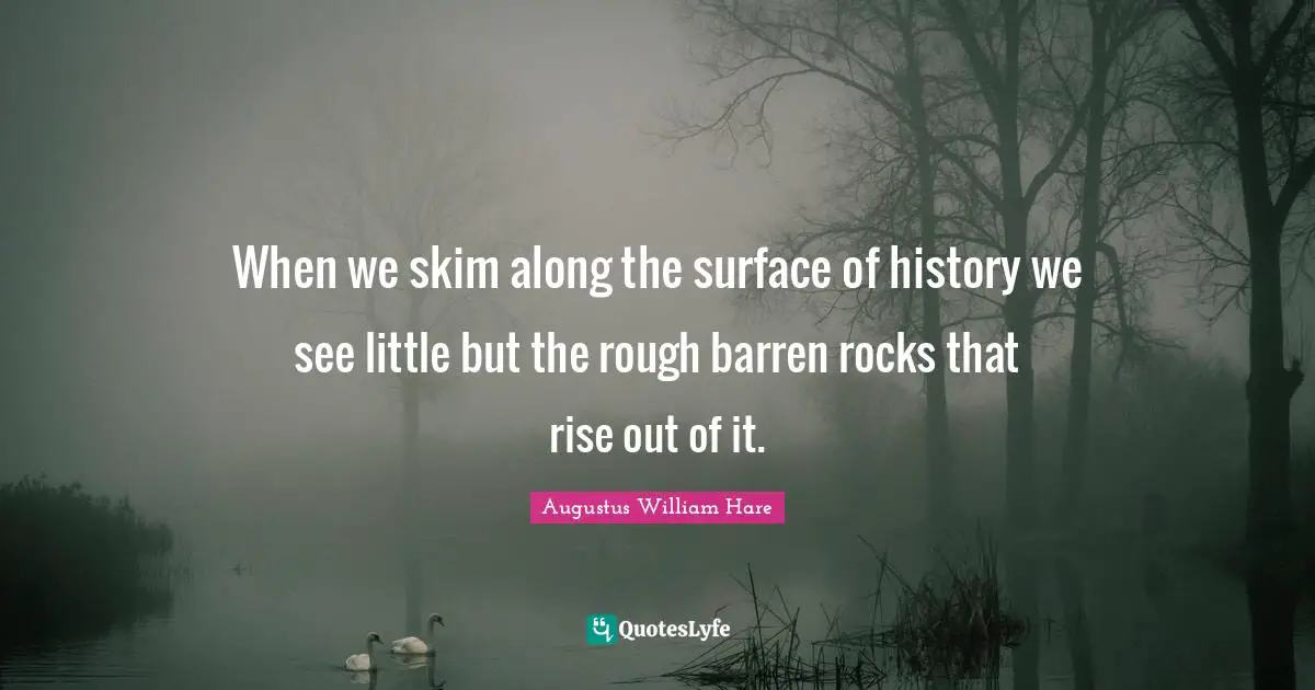 Augustus William Hare Quotes: "When we skim along the surface of history we see little but the rough barren rocks that rise out of it."
