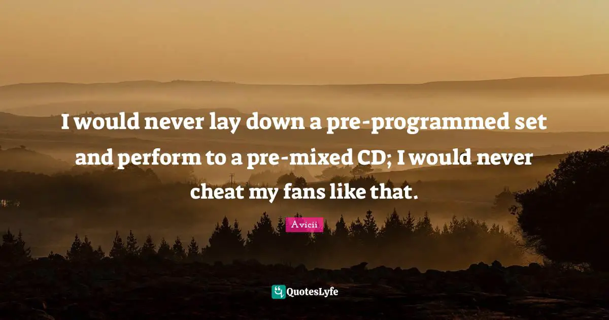 I would never lay down a pre-programmed set and perform to a pre-mixed CD; I would never cheat my fans like that.