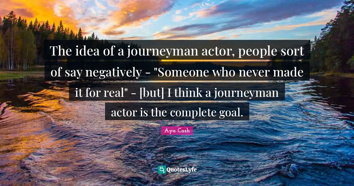 The idea of a journeyman actor, people sort of say negatively - "Someone who never made it for real" - [but] I think a journeyman actor is the complete goal.