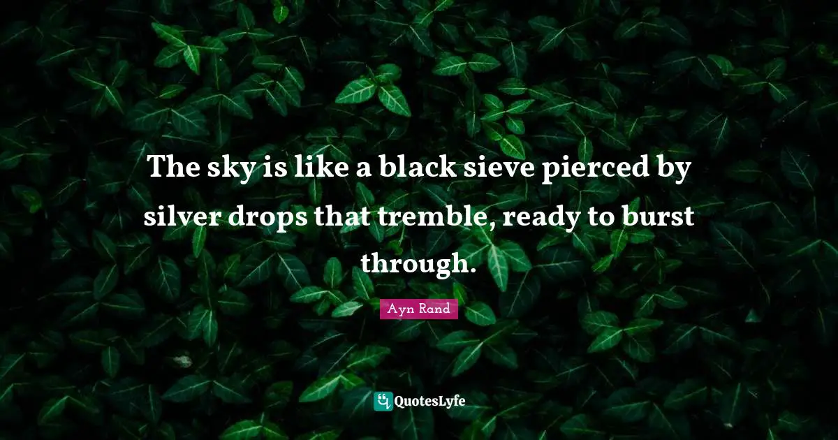 The sky is like a black sieve pierced by silver drops that tremble, ready to burst through.
