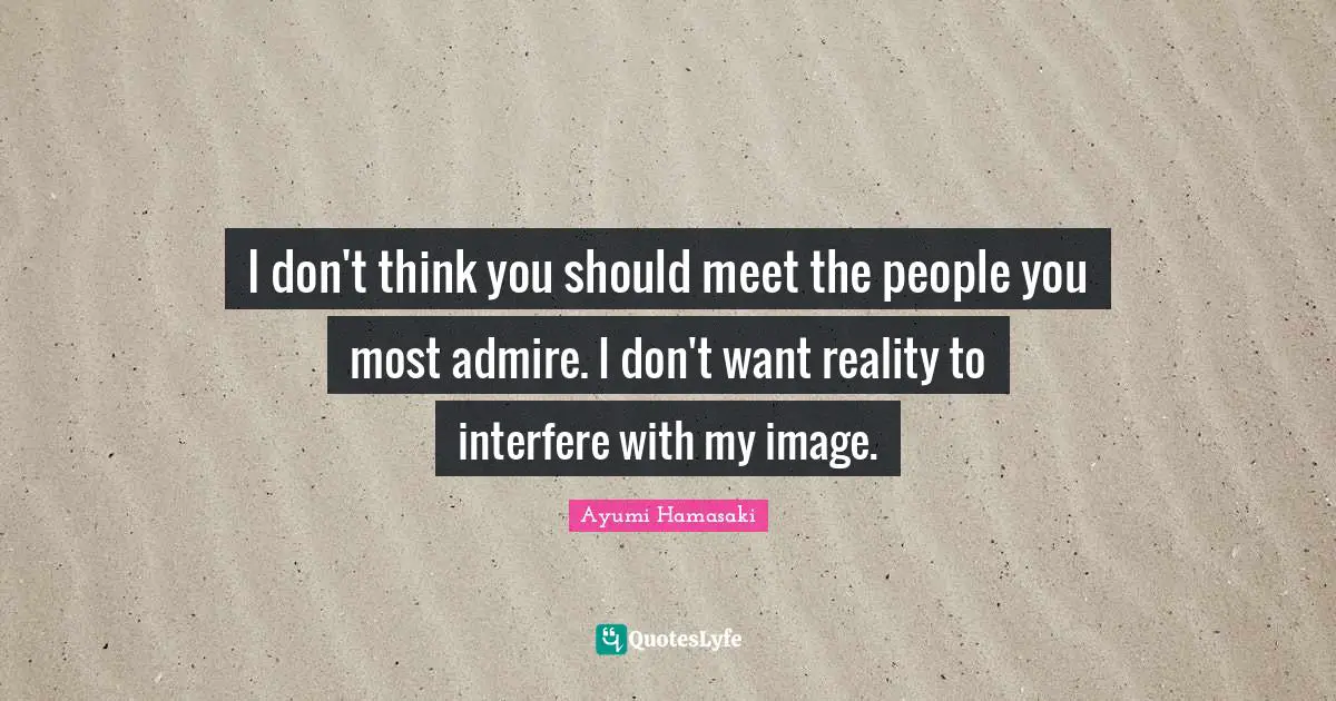 I don't think you should meet the people you most admire. I don't want reality to interfere with my image.