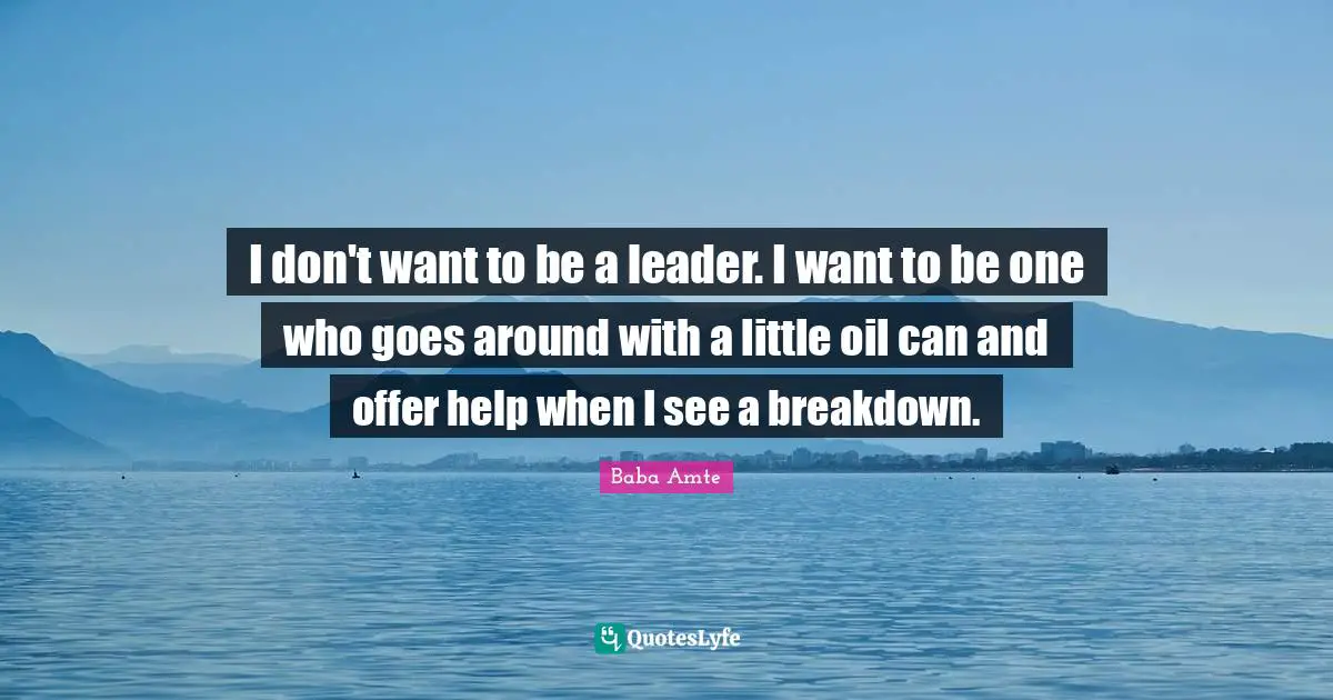 I don't want to be a leader. I want to be one who goes around with a little oil can and offer help when I see a breakdown.