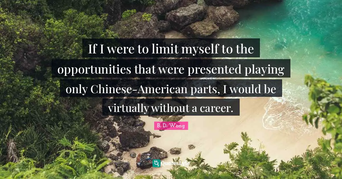 If I were to limit myself to the opportunities that were presented playing only Chinese-American parts, I would be virtually without a career.