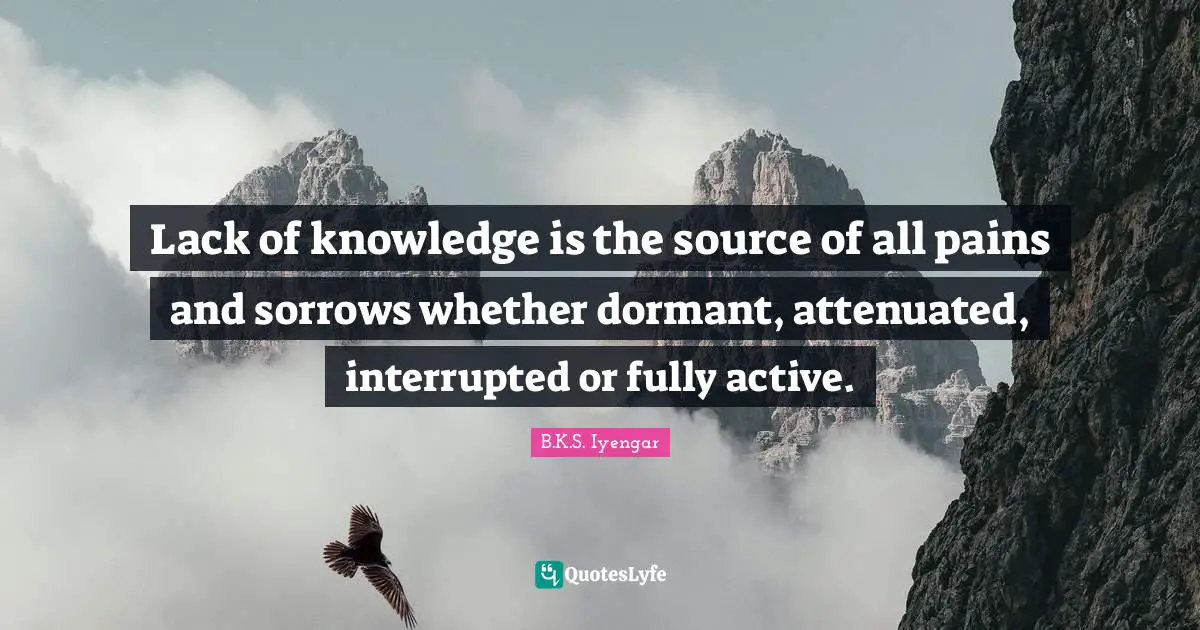 Interrupted Quotes: "Lack of knowledge is the source of all pains and sorrows whether dormant, attenuated, interrupted or fully active."
