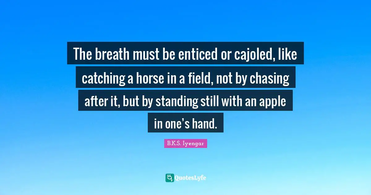 The breath must be enticed or cajoled, like catching a horse in a field, not by chasing after it, but by standing still with an apple in one’s hand.