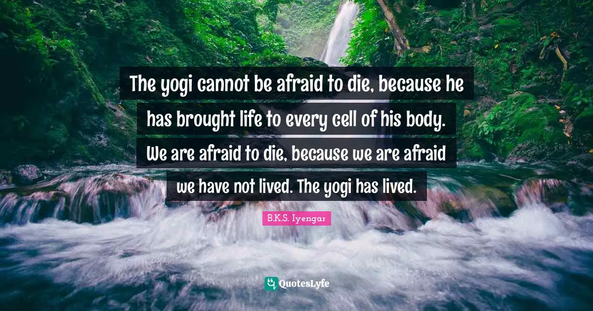 The yogi cannot be afraid to die, because he has brought life to every cell of his body. We are afraid to die, because we are afraid we have not lived. The yogi has lived.