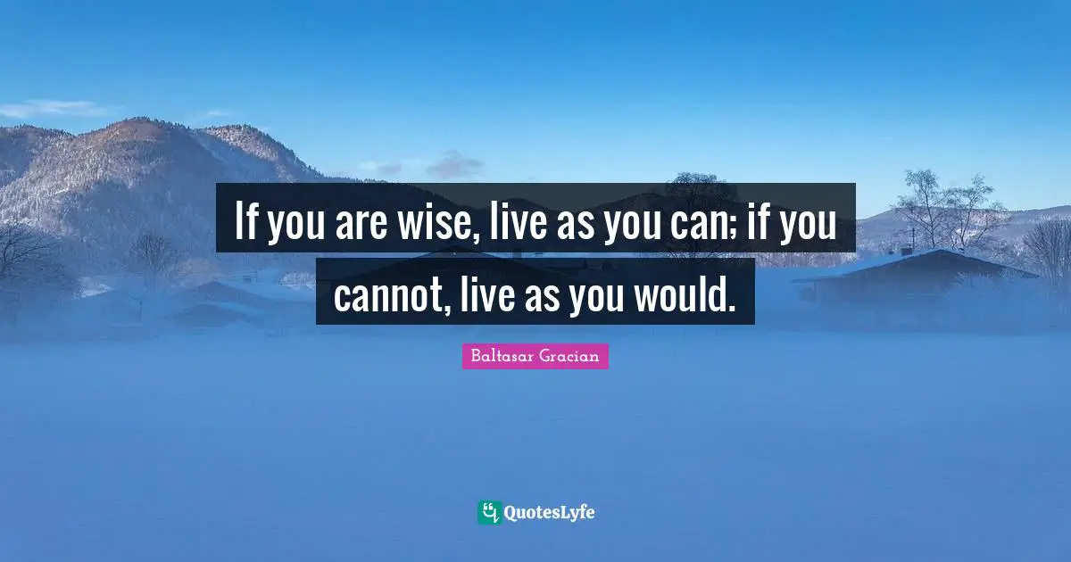 If you are wise, live as you can; if you cannot, live as you would.