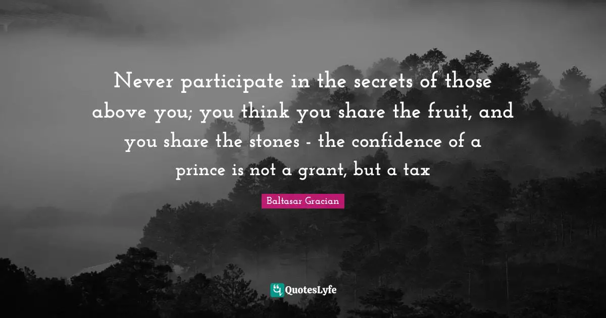 Never participate in the secrets of those above you; you think you share the fruit, and you share the stones - the confidence of a prince is not a grant, but a tax