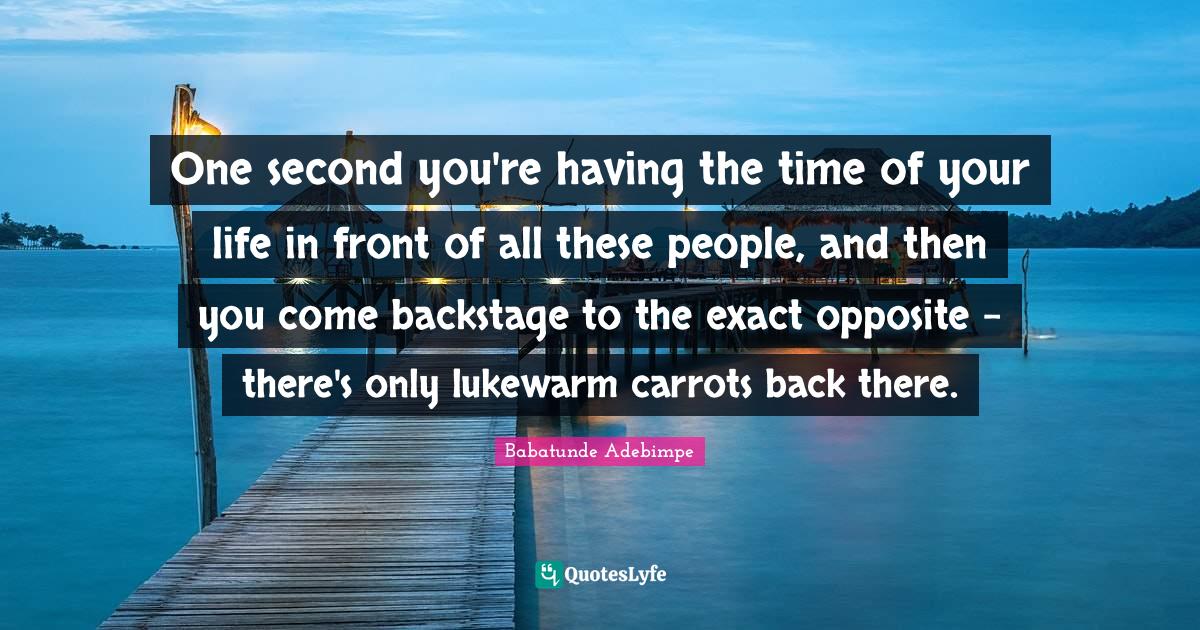 Time Of Your Life Quotes: "One second you're having the time of your life in front of all these people, and then you come backstage to the exact opposite - there's only lukewarm carrots back there."
