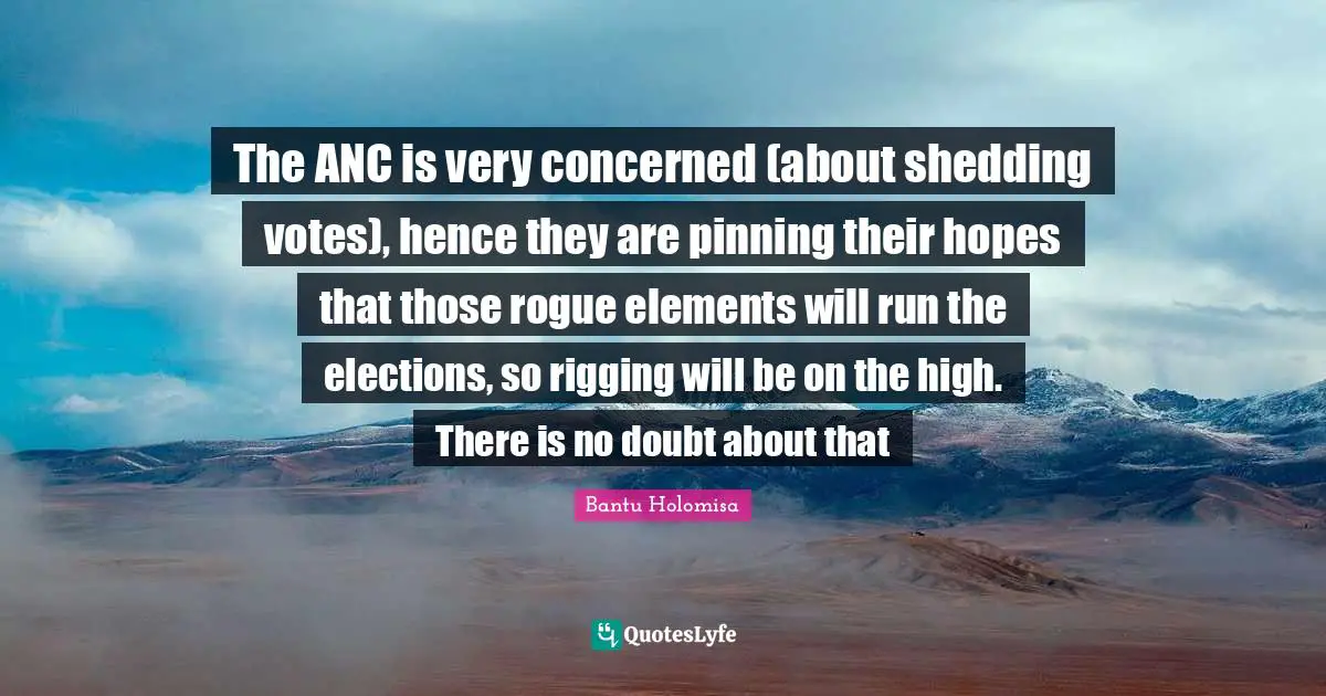 The ANC is very concerned (about shedding votes), hence they are pinning their hopes that those rogue elements will run the elections, so rigging will be on the high. There is no doubt about that
