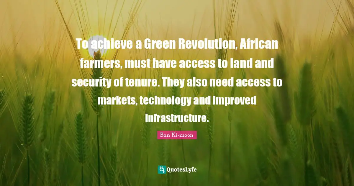 Infrastructure Quotes: "To achieve a Green Revolution, African farmers, must have access to land and security of tenure. They also need access to markets, technology and improved infrastructure."