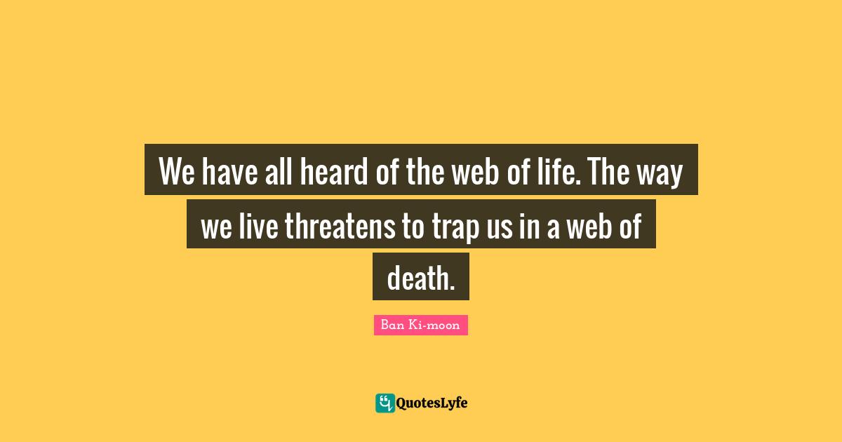 We have all heard of the web of life. The way we live threatens to trap us in a web of death.