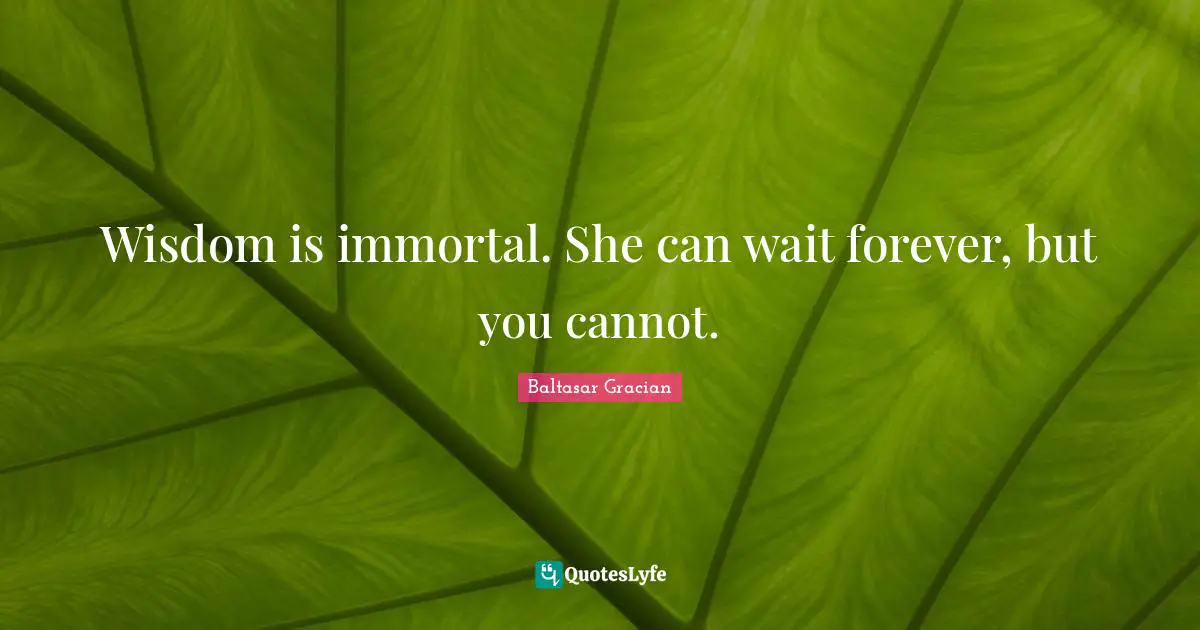 Wisdom is immortal. She can wait forever, but you cannot.